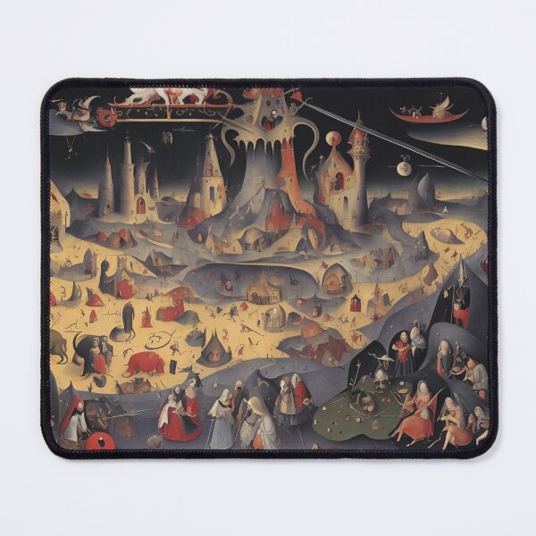 Item preview, The Garden of Unearthly Pain Hellscape in Hell with Demons and Fallen angels after Hieronymus Bosch designed and sold by Vintage Designs +.