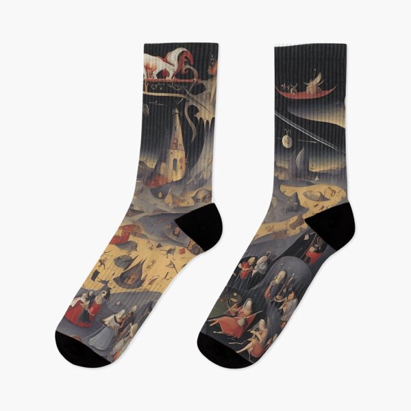 Item preview, The Garden of Unearthly Pain Hellscape in Hell with Demons and Fallen angels after Hieronymus Bosch designed and sold by Vintage Designs +.