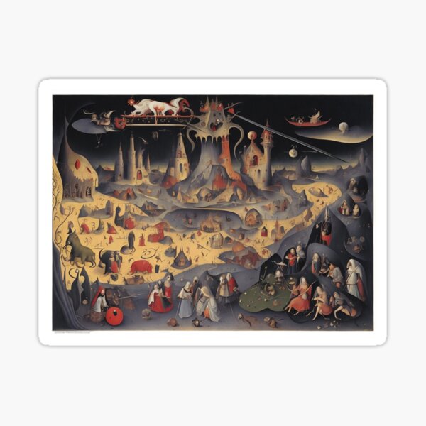 Item preview, The Garden of Unearthly Pain Hellscape in Hell with Demons and Fallen angels after Hieronymus Bosch designed and sold by Vintage Designs +.