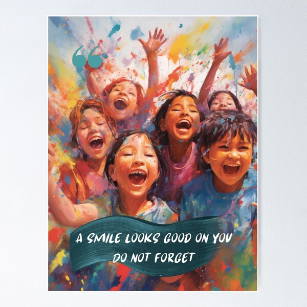Artikelvorschau, Playful Paint Fight | Colorful Children's Wall Art with Inspiring Quote - Asmile looks good on you entworfen und verkauft von MedusaAiArt.