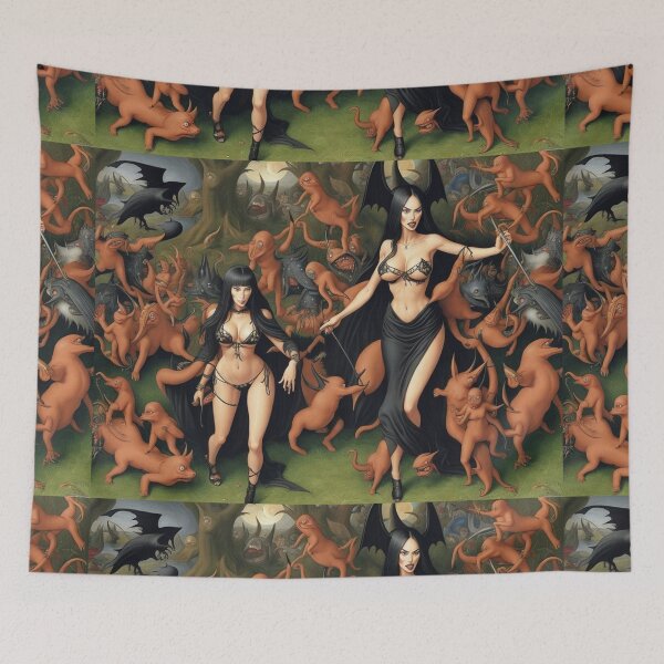 Item preview,  A twisted landscape in Hell with Demons and Fallen angels at the Witches sabbath after Hieronymus Bosch designed and sold by Vintage Designs +.