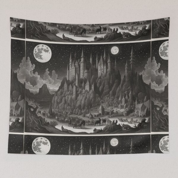 Item preview, A Gothic Castle Fortress above Medieval Denizens after Hieronymus Bosch designed and sold by Vintage Designs +.