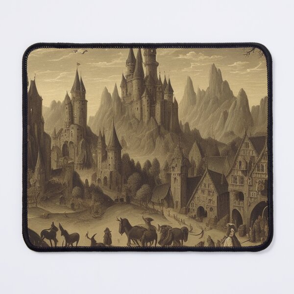 Item preview, A Gothic Castle Fortress above Medieval Denizens after Hieronymus Bosch designed and sold by Vintage Designs +.