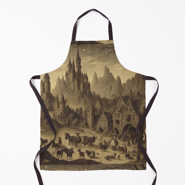 Item preview, A Gothic Castle Fortress above Medieval Denizens after Hieronymus Bosch designed and sold by Vintage Designs +.