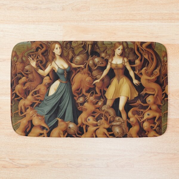 Item preview, A Pair of troubled witches betwixed Demons and Fallen angels at the Witches sabbath after Hieronymus Bosch designed and sold by Vintage Designs +.