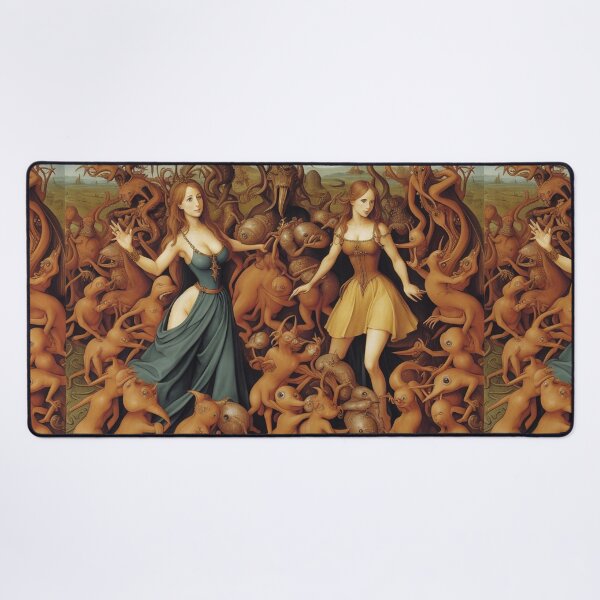 Item preview, A Pair of troubled witches betwixed Demons and Fallen angels at the Witches sabbath after Hieronymus Bosch designed and sold by Vintage Designs +.