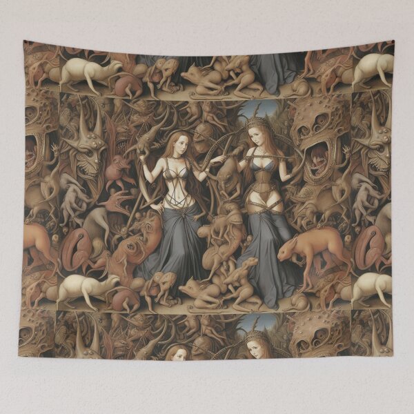 Item preview,  A Pair of troubled witches betwixed Demons and Fallen angels at the Witches sabbath after Hieronymus Bosch designed and sold by Vintage Designs +.