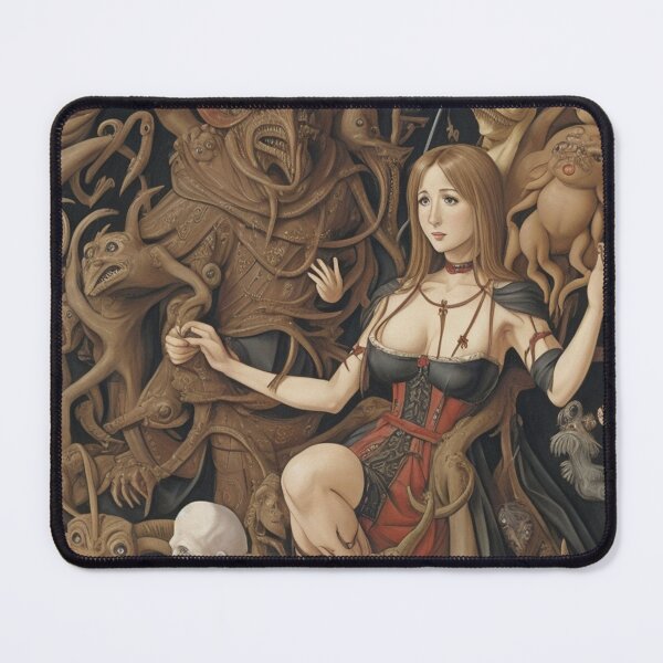 Item preview, a troubled witch betwixt Demons and Fallen angels at the Witches sabbath after Hieronymus Bosch designed and sold by Vintage Designs +.