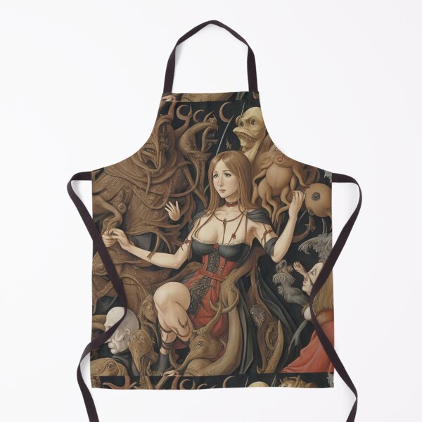 Item preview, a troubled witch betwixt Demons and Fallen angels at the Witches sabbath after Hieronymus Bosch designed and sold by Vintage Designs +.