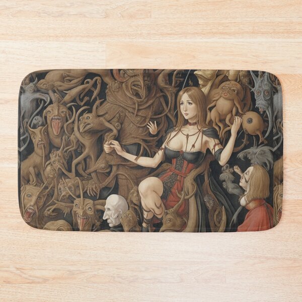 Item preview, a troubled witch betwixt Demons and Fallen angels at the Witches sabbath after Hieronymus Bosch designed and sold by Vintage Designs +.