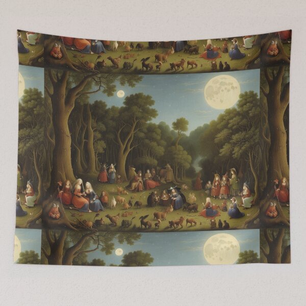 Item preview, A Woodland scene with full moon with Demons and Fallen angels at the Witches sabbath after Hieronymus Bosch designed and sold by Vintage Designs +.