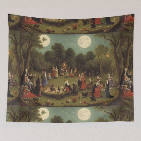 Item preview, A Woodland scene with full moon with Demons and Fallen angels at the Witches sabbath after Hieronymus Bosch designed and sold by Vintage Designs +.