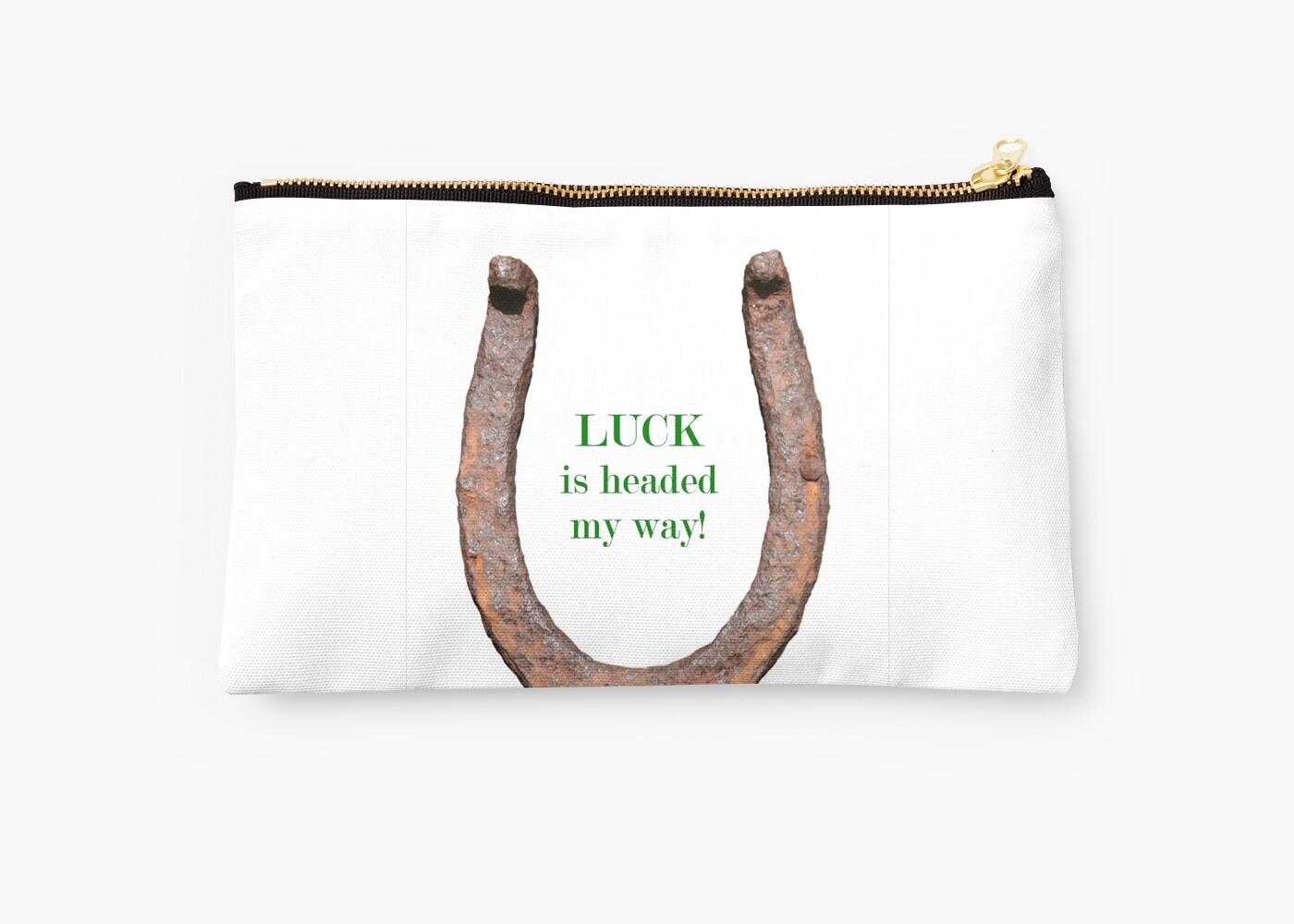 "Lucky Horseshoe Quote for Good Luck" Studio Pouches by JostaBerry