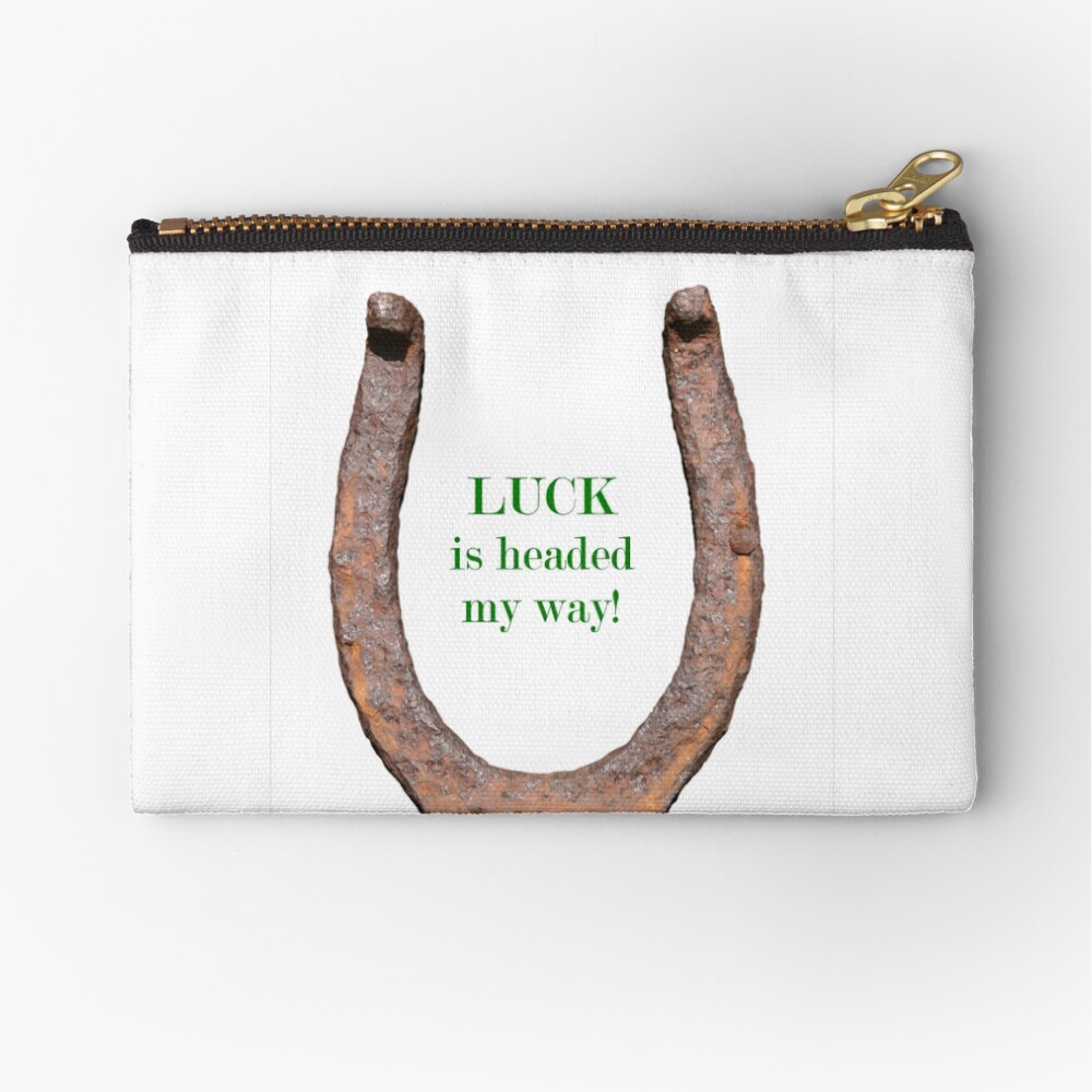 "Lucky Horseshoe Quote for Good Luck" Zipper Pouch for Sale by