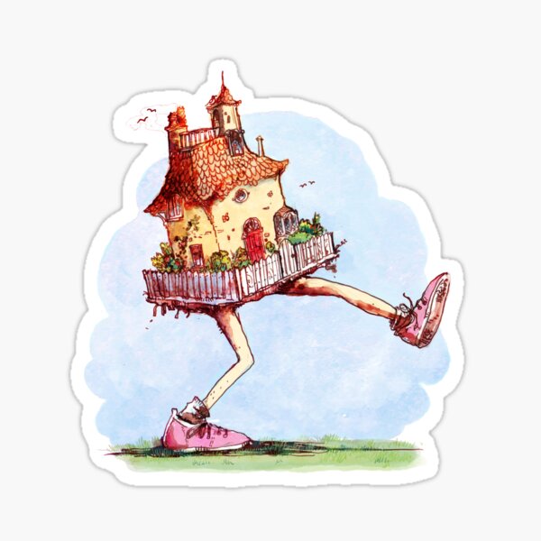 House on legs with nifty shoes Sticker