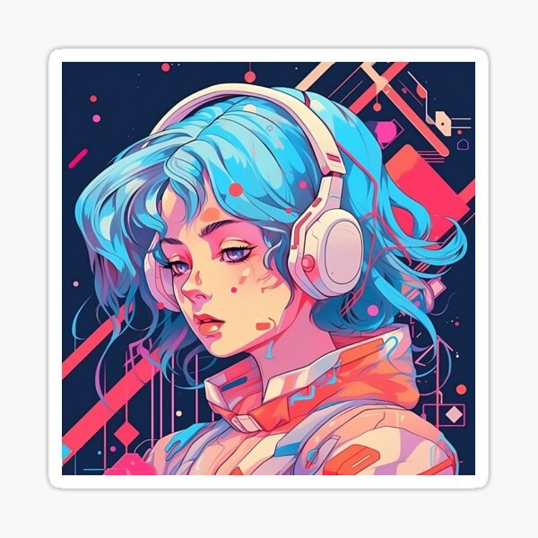 Girl With Headphones Listening To Music Sticker