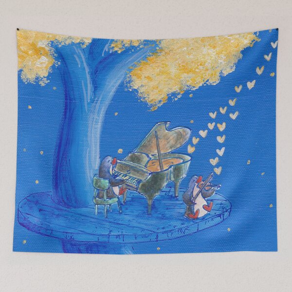 Item preview, Penguins making music in tree house at night. designed and sold by PenguinGirl-Art.