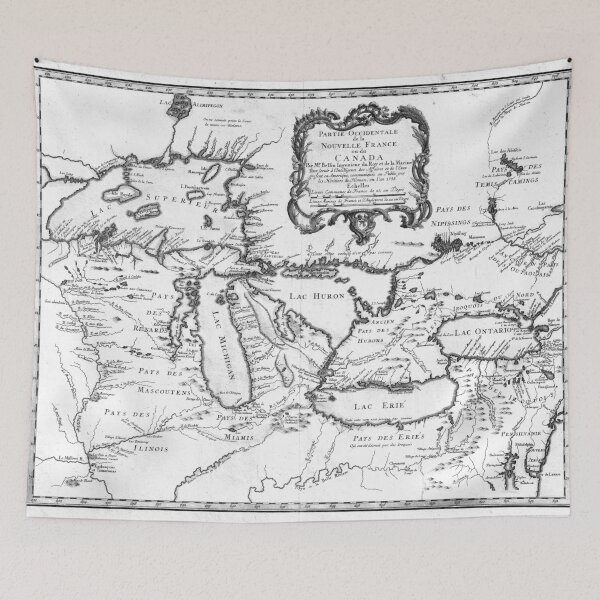 Item preview, Vintage Map of The Great Lakes (1755) BW designed and sold by BravuraMedia.