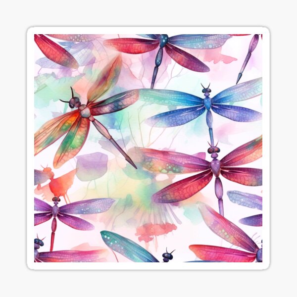 Aperçu de l'œuvre Modèle sans couture de libellules aquarelle créée et vendue par PatternStudios.