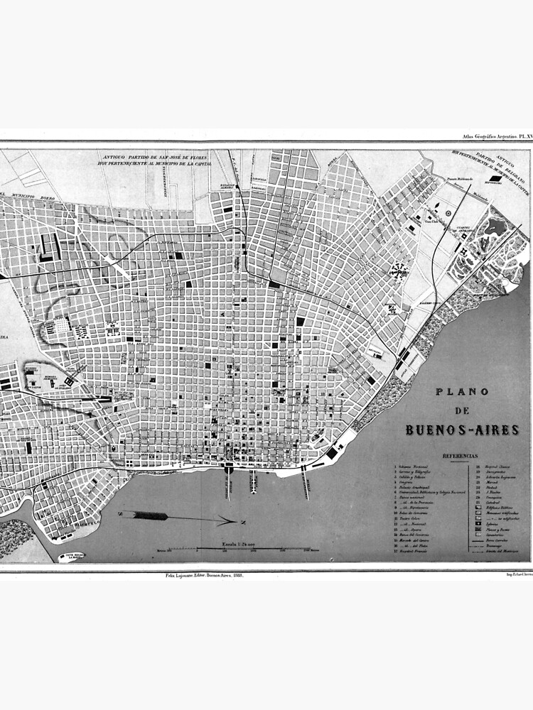 "Vintage Map of Buenos Aires Argentina (1888)" Tapestry by BravuraMedia 