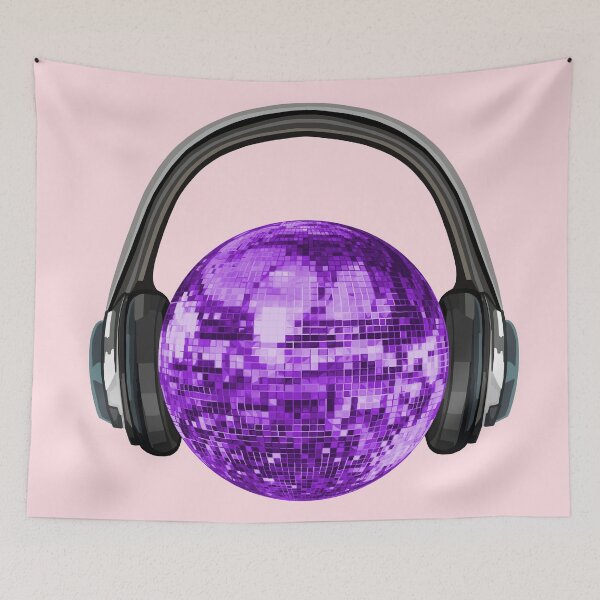 Aperçu de l'œuvre Boule disco violette avec écouteurs créée et vendue par Deborah Camp.