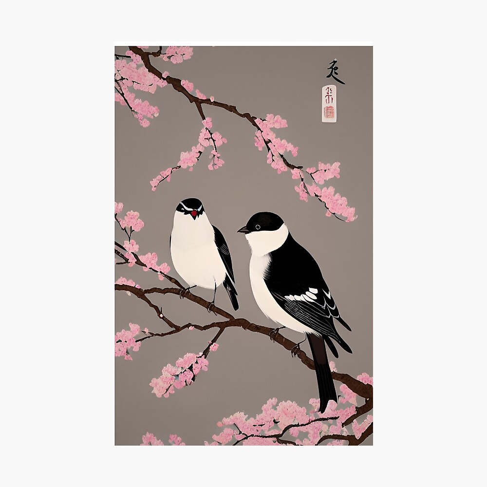 Vintage Aesthetic Japanese Bird & Blossom Illustration Poster for Sale by  Ima-Shel-Mae | Redbubble