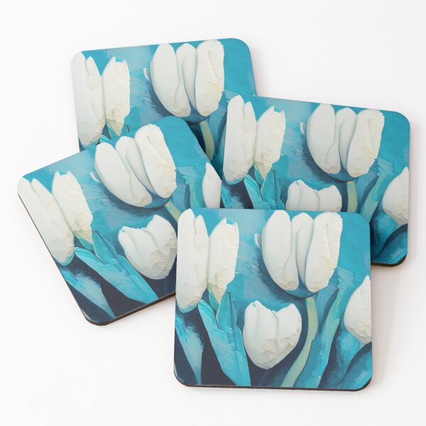 Item preview, White tulips in blue background designed and sold by Nad bica.
