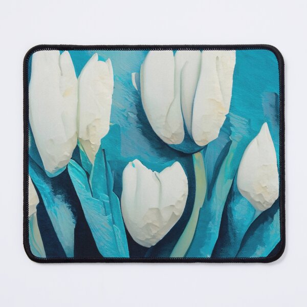 Item preview, White tulips in blue background designed and sold by Nad bica.