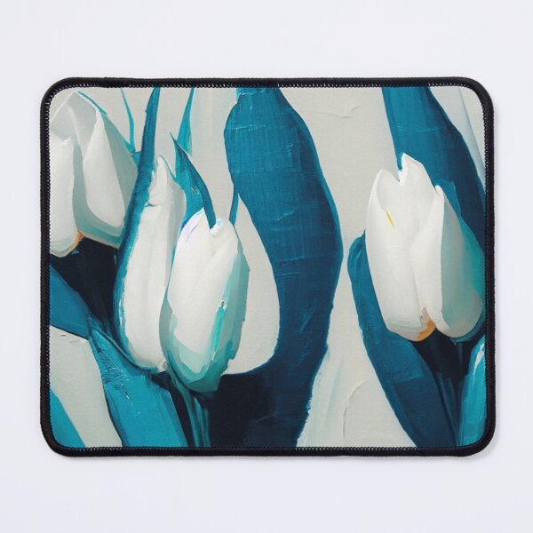Item preview, White tulips and blue leaves designed and sold by Nad bica.