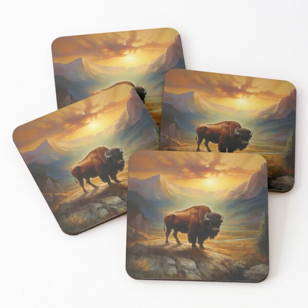 Item preview, Buffalo standing on the rock with mountains in the evening background designed and sold by LilyBell6.