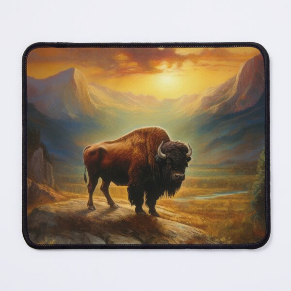 Item preview, Buffalo standing on the rock with mountains in the evening background designed and sold by LilyBell6.