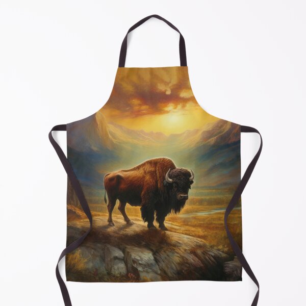 Item preview, Buffalo standing on the rock with mountains in the evening background designed and sold by LilyBell6.