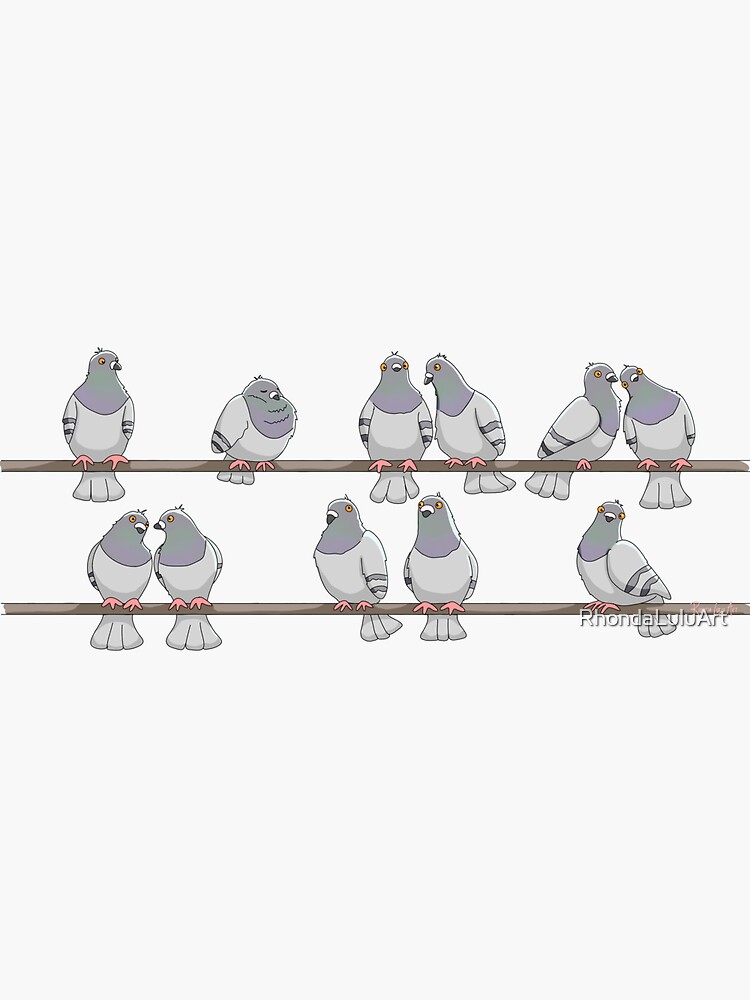 Thumbnail 3 of 3, Sticker, Pigeon Party designed and sold by RhondaLuluArt.