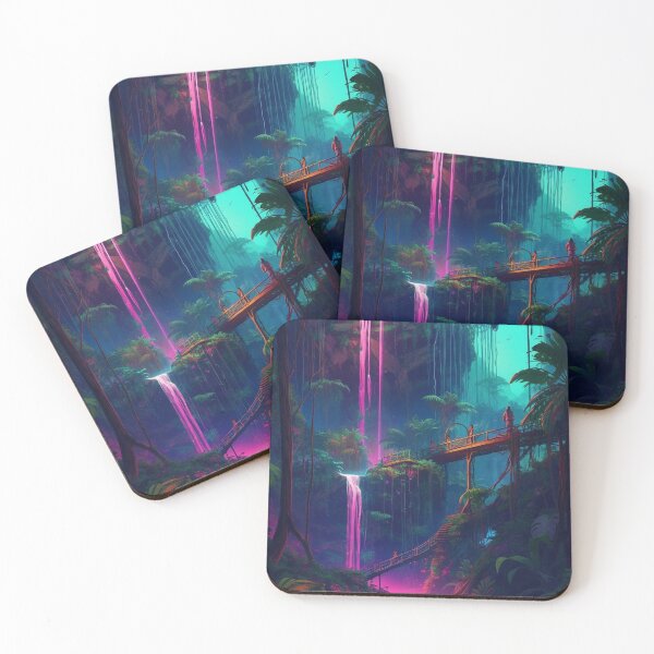 Item preview, Neon Jungle Waterfalls - Enigmatic Tropics Art designed and sold by OdysseyArtworks.