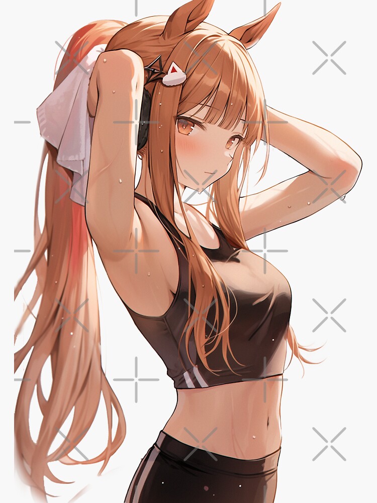 Holo From Spice & Wolf wearing a sports bra, cute anime girl