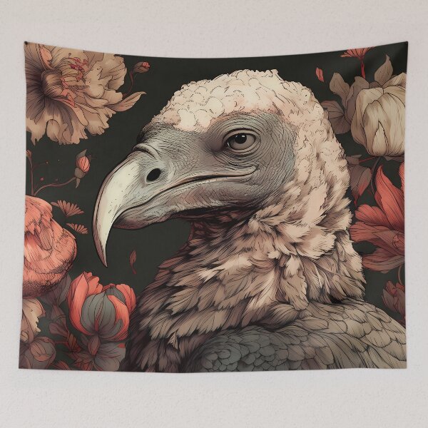 Item preview, Vulture Illustration in a field of flowers designed and sold by 11pixeli.