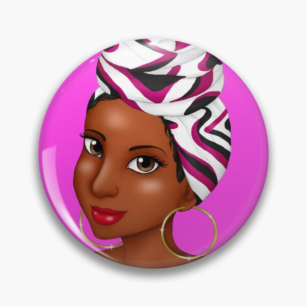 Item preview, Black Woman Wearing Colorful African Headwrap & Hoop Earrings designed and sold by Deanna McRae.