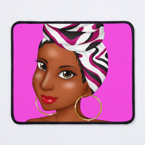 Item preview, Black Woman Wearing Colorful African Headwrap & Hoop Earrings designed and sold by Deanna McRae.