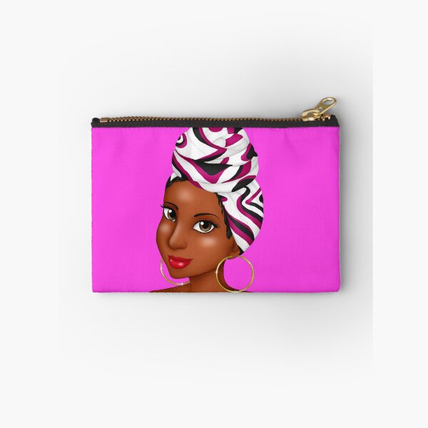 Item preview, Black Woman Wearing Colorful African Headwrap & Hoop Earrings designed and sold by Deanna McRae.
