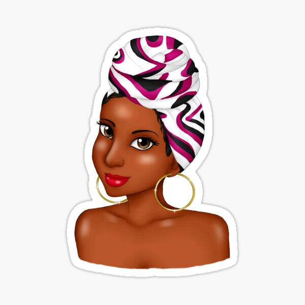 Black Woman Wearing Colorful African Headwrap & Hoop Earrings Sticker