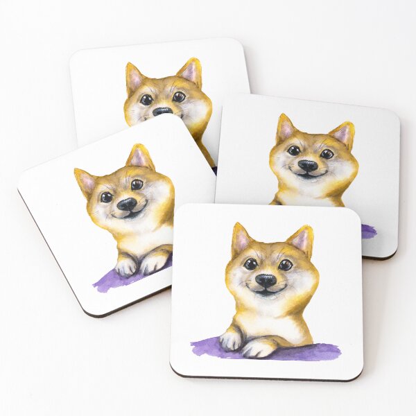 Item preview, Happy Shiba Inu dog watercolour painting designed and sold by Funsize-Art.