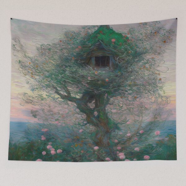 Item preview, Whimsical treehouse in the style of Monet designed and sold by AmityJamity.