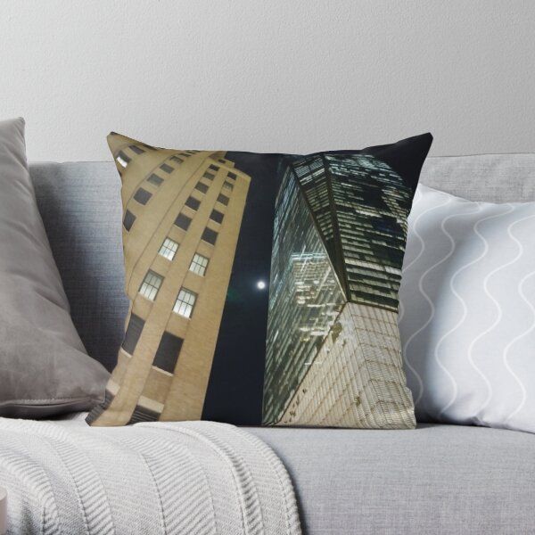 Street, City, Buildings, Photo, Day, Trees, New York, Manhattan, Brooklyn Throw Pillow
