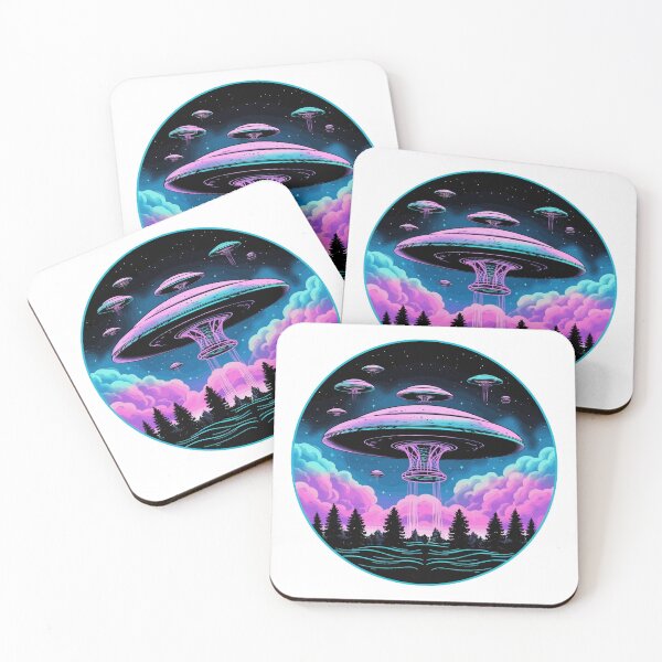 Item preview, UFO over the trees with pink and blue skies designed and sold by LilyBell6.