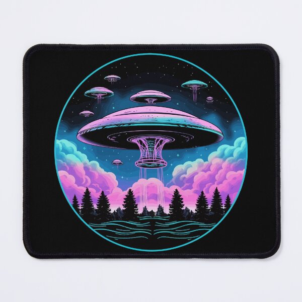 Item preview, UFO over the trees with pink and blue skies designed and sold by LilyBell6.
