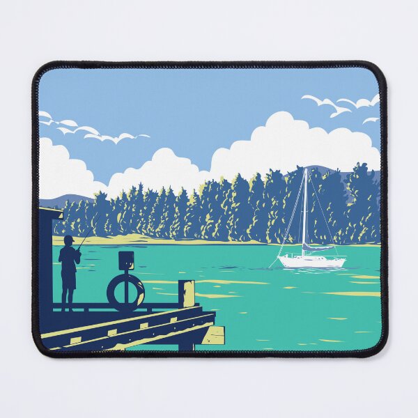Item preview, Fishing in Mapua Summer on Tasman Bay New Zealand WPA Art Deco Poster designed and sold by patrimonio.