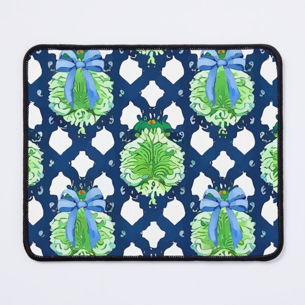 Item preview, Topiaries on navy blue lattice designed and sold by SophieClimaArt.
