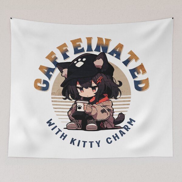 Item preview, Caffeinated with kitty charm designed and sold by Chibi Cat Art Corner.