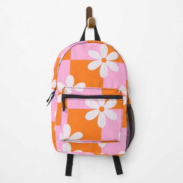 Item preview, Checkered White Flowers on Pink and Orange Squares Pattern designed and sold by Yasminepatterns .