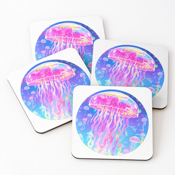 Item preview, a colorful jellyfish on a blue background designed and sold by Carmillai.